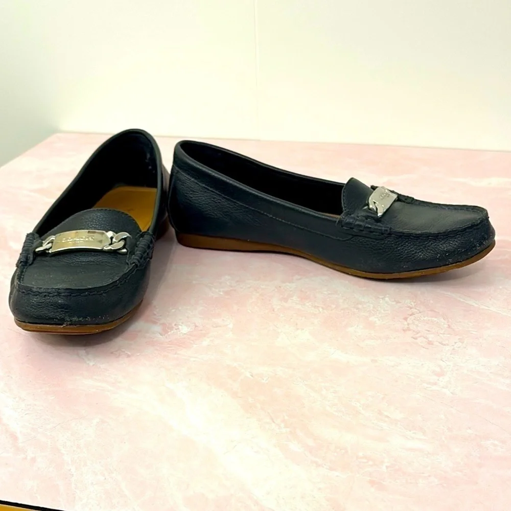 Coach Pebble Leather Navy Loafers A7751‎ Silver Hardware Women’s Size 7.5 B